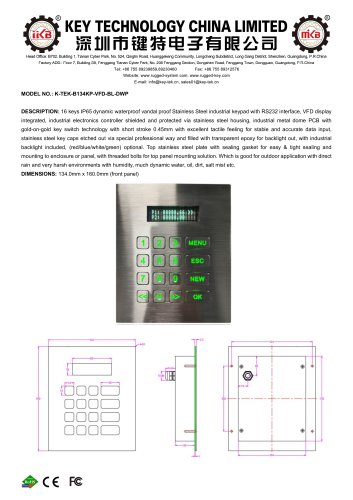 VFD Keypad K-TEK-B134KP-VFD-BL-DWP datasheet