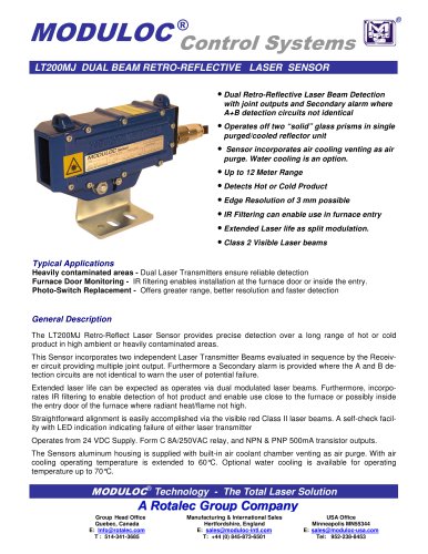 LT200MJ DUAL BEAM RETRO-REFLECTIVE LASER SENSOR