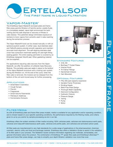 Vapor Master Plate Frame Filter