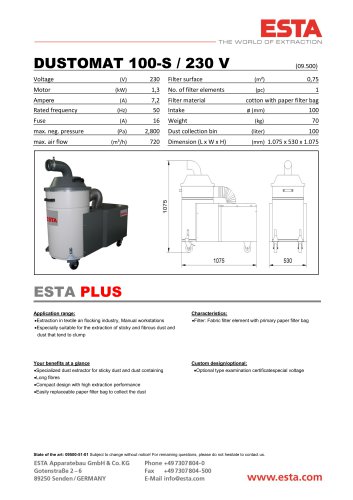 Datasheet DUSTOMAT S-100 / 230 V