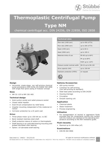 Thermoplastic Centrifugal Pump Type NM