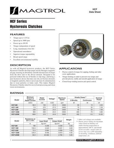 Hysteresis Clutches HCF Series