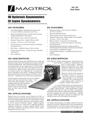 Hysteresis Dynamometers / Engine Dynamometers HD and ED Series