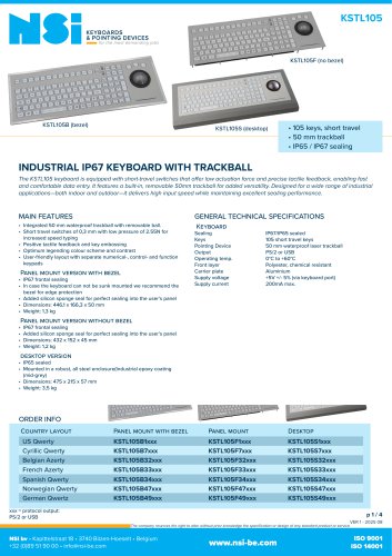Industrial IP67 keyboard with trackball