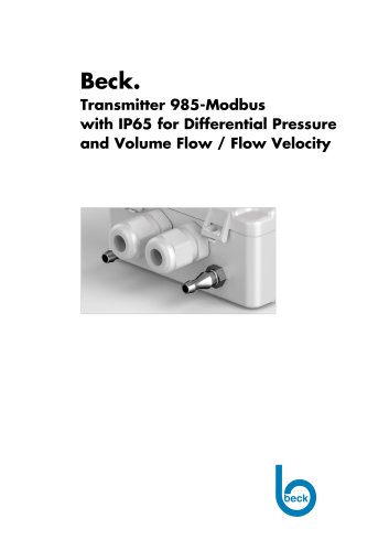 Beck. Transmitter 985-Modbus with IP65 for Differential Pressure and Volume Flow / Flow Velocity