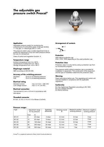 The adjustable gas pressure switch Prescal®