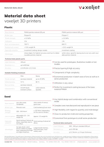 Material data sheet voxeljet 3D printers