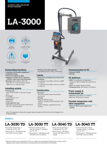 AUTOMATIC LABELLERS LA-3000 SERIES