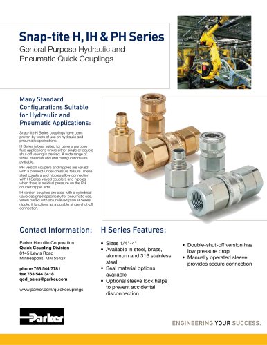 Snap-tite H, IH & PH Series General Purpose Hydraulic and Pneumatic Quick Couplings