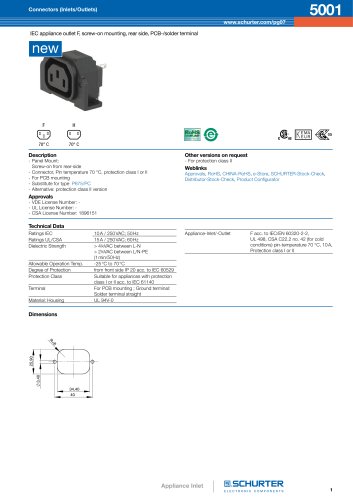 Appliance Outlet for PCB - Series 5001