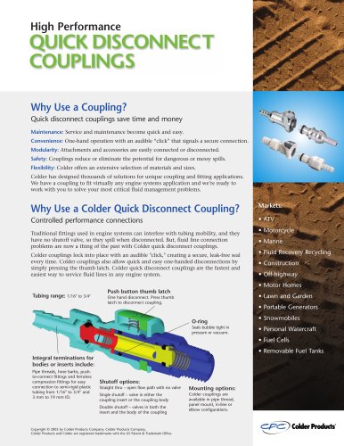 Q UICK DISCONNECT COUPLINGS