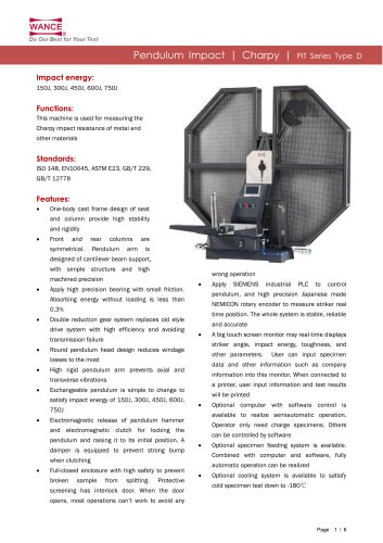 Pendulum impact tester 150J~750J