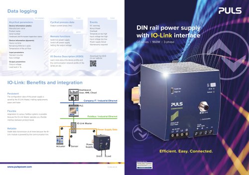 DIN rail power supply with IO-Link interface