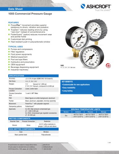 1005 Commercial Pressure Gauge