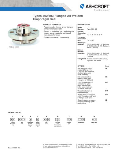 Types 402/403 Flanged All-Welded Diaphragm Seal