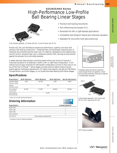 423/433/443 Series High-Performance Low-Profile Ball Bearing Linear Stages  