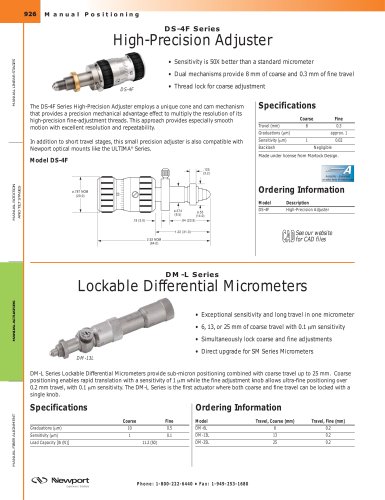 High-Precision Adjuster, Lockable Differential Micrometers