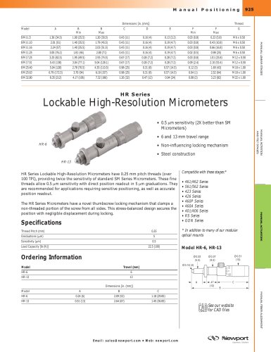 HR Series Lockable High-Resolution Micrometers  