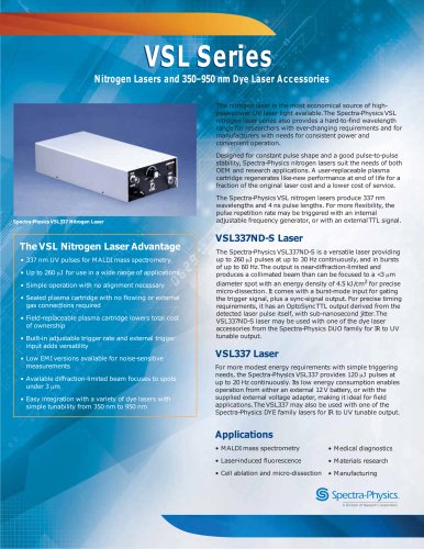 Nitrogen Lasers and 350–950 nm Dye Laser Accessories