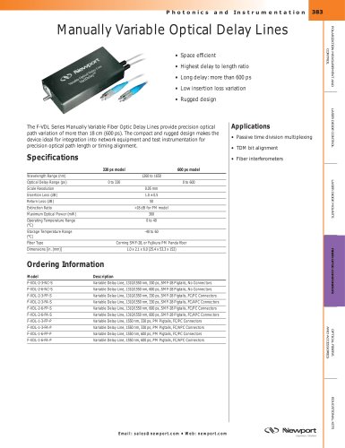 Optical Fiber Delay Lines, Manually Variable