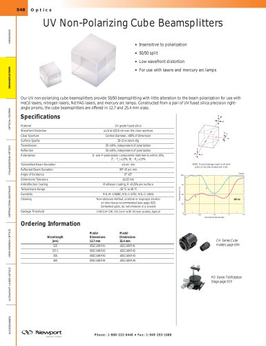 UV Non-Polarizing Cube Beamsplitters  