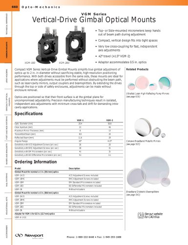 VGM Series Vertical-Drive Gimbal Optical Mounts  