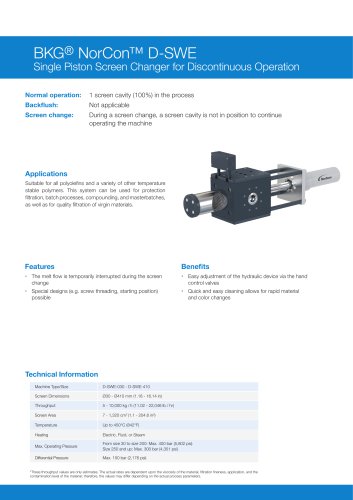 BKG® NorCon™ D-SWE Discontinuous Single Piston Screen Changer