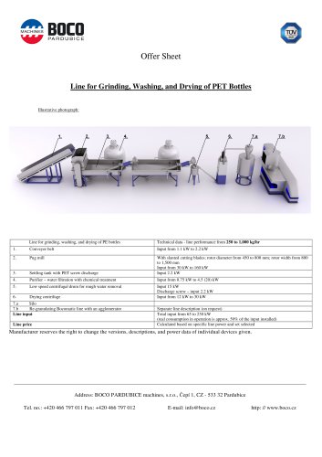 Line for Grinding, Washing, and Drying of PET Bottles