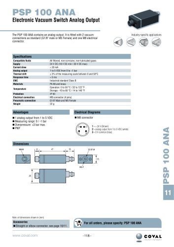 Electronic Vacuum Switch Analogue Output, PSP100ANA