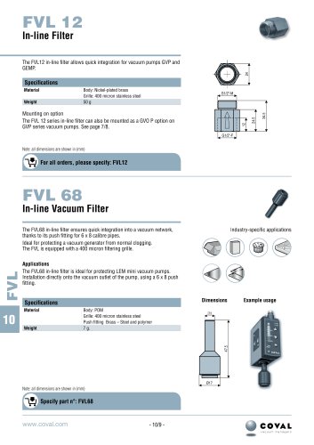 In-Line Vacuum Filters, FVL12 - FVL68