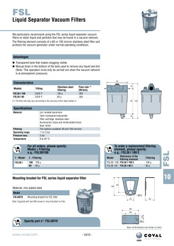 Liquid Separator Vacuum Filters, FSL Series