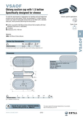 Oblong Suction Cup With 1.5 Bellow Specifically Designed For Cheese, Series VSAOF