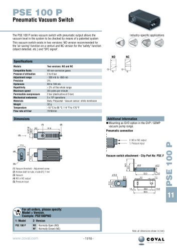 Pneumatic Vacuum Switch, PSE100P Series