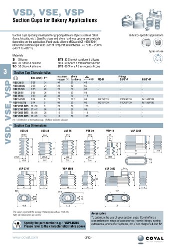 Suction Cups For Bakery Applications, VSD-VSE-VSP