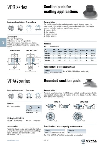 Suction cups for mailing applications, VPR series