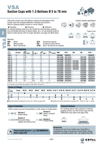 Suction Cups With 1,5 Bellows Ø 5 To 78 Mm, VSA Series