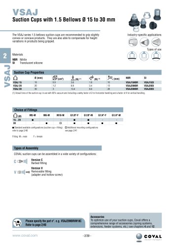 Suction Cups With 1.5 Bellows Ø 15 To 30 Mm, VSAJ Series