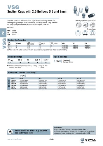 Suction Cups With 2.5 Bellows Ø 5 To 30 Mm, VSG Series