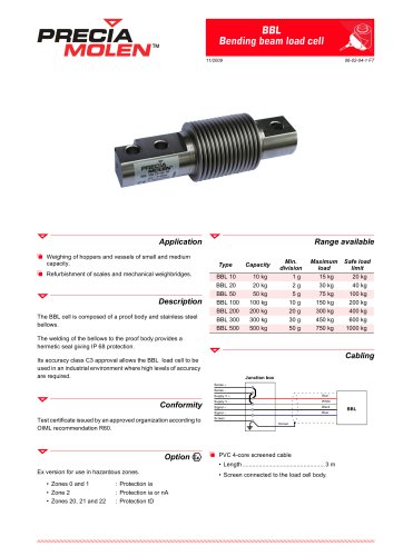 Bending beam load cells BBL – From 10 to 500 kg