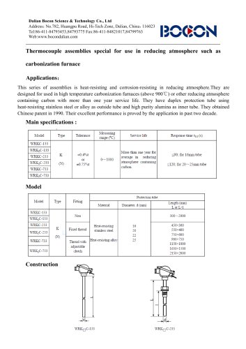 3 Thermocouple assemblies special for use in reducing atmosphere such as carbonization furnace