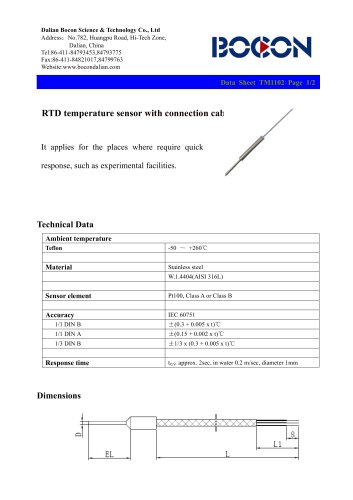 The RTD temperature sensor with connection cable