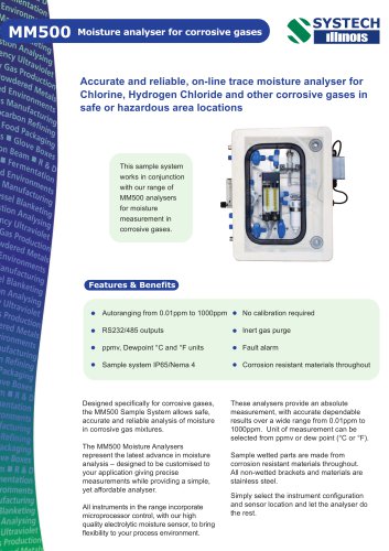 MM500 Moisture analyser for corrosive gases