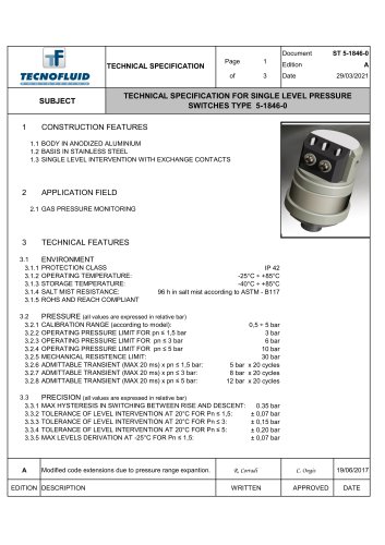 SINGLE LEVEL PRESSURE SWITCHES SILVER