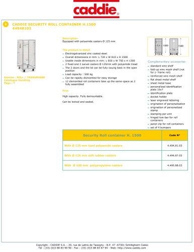 CADDIE SECURITY ROLL CONTAINER H.1500