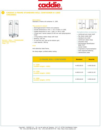 CADDIE Z-FRAME STANDARD ROLL CONTAINER H 1500