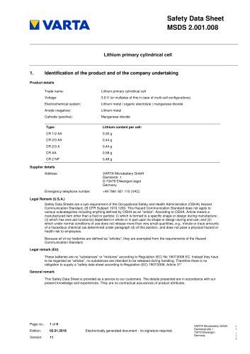 MSDS 31 Rechargeable Lithium Ion Series LIC LIP LPP