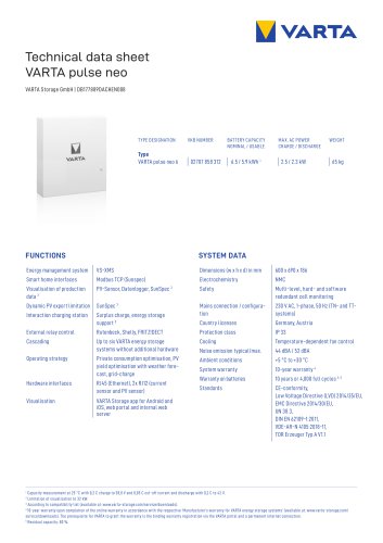 Technical data sheet VARTA pulse neo