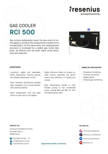 Sample Gas Cooler RCI 500 Data Sheet