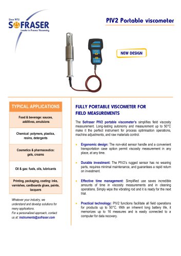 SOFRASER PIV2 PORTABLE VISCOMETER