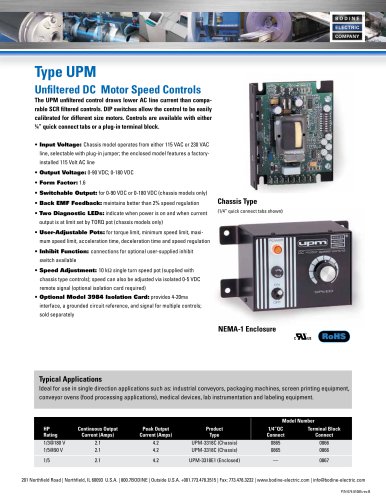 Type UPM - Unfiltered DC Motor Speed Controls